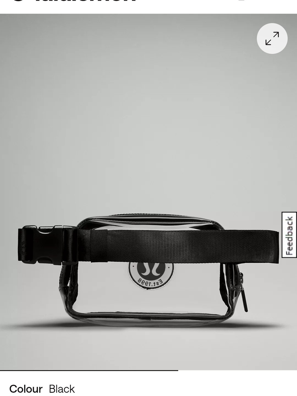 LULULEMON Black Clear Vinyl Waist Bag with Adjustable Strap